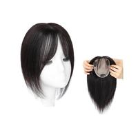 Femmes Cheveux - Topper para cabello humano natural de 10 pulgadas con flequillo para mujeres, 3 clips, base de seda de 10 x 12 cm Extensión para el cabello (Black With Bangs)