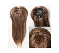 Femmes Cheveux - Topper para cabello humano Remy natural liso con base de seda de 12 pulgadas con flequillo para mujeres extensiones de cabello (marrón rubio)