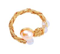 Femmorya Anillo abierto de amatista con piedra preciosa amatista y chapado en oro de 14 quilates, Offener Ring, verstellbar von 5,0 bis 6,0 cm, Aleación de cobre, Perla