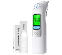 Femometer Family Termómetro Digital Oido Bebe, Termómetro para niños, adultos y bebés, con memoria de 30 lecturas y alerta de fiebre con 3 colores. Incluye fundas desechables para la sonda