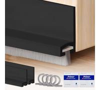 FEMONGY 2 piezas 100 × 3 cm Burlete cepillo puerta, Burlete puerta entrada, Resistente al viento, al polvo y a los insectos, Con 4 tiras de cerdas reemplazables y promotor de adhesión, negro