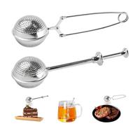 FEMONGY Infusor de té de 2 piezas, Infusionador, Infusor con mango telescópico y asa de empuje, Tamiz de harina: azúcar, harina, especias, cacao en polvo, Acero inoxidable