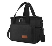 Femuar Bolsas de almuerzo para mujeres/hombres, bolsa de almuerzo aislada para el trabajo, oficina, escuela, picnic, bolsa de almuerzo a prueba de fugas con correa de hombro ajustable, color negro