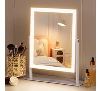 FENCHILIN Espejo de maquillaje con iluminación Hollywood - 3 colores - Luz de intensidad variable - Con iluminación - Control táctil inteligente - Ampliación 10x - Rotación a 360° - Blanco