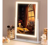 FENCHILIN Espejo de tocador con luces, espejo de maquillaje Hollywood con luces iluminadas, rotación de 360°, 3 modos de iluminación de color, aumento de 10 aumentos para tocador, 30 x 41 cm