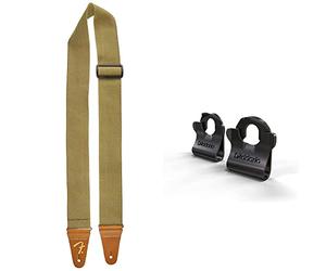 Fender 099-0687-000 Tweed Vintage Guitar Strap & D'Addario Cierre de correa de doble bloqueo, negro