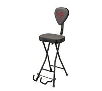 Fender 351 Combo de Asiento y Soporte para Guitarra, Diseño Plegable, Respaldo Removible, Tela Gris Tweed, Patas Antideslizantes