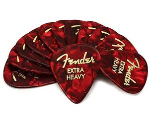 Fender® 351 Shape Classic Picks - Púas de celuloide (12 unidades, grosor: X-Heavy, color rojo)