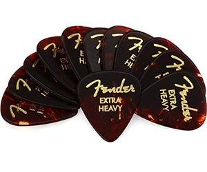 Fender® 351 Shape Classic Picks - Púas de celuloide (12 unidades, grosor: X-Heavy, color tortuga)