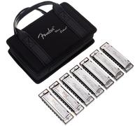 Fender Blues Deluxe Set de Armónicas, Paquete de 7, Cubiertas de Metal Cromado, Sonido Clásico y Brillante, Diversas Tonalidades, Incluye Estuche, Níquel