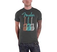 Fender - Camiseta para Hombre, diseño de Guitarra Triple, Color Gris Gris Gris Small
