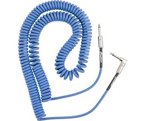 Fender Contour Cable Enrollado Guitarra Recto/Angulado Azul 30 pies | Cable de guitarra en espiral, blindaje de cobre libre de oxígeno al 90%, conectores jack de 1/4" niquelados