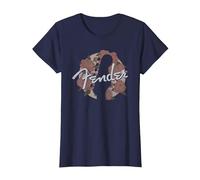 Fender Floral Circle Guitar Silhouette Camiseta, Mujer, Azul Marino, M