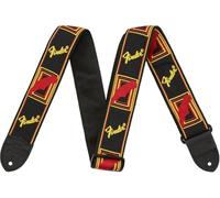 Fender Correa para Guitarra Monogramada, Ancho Ajustable de 2 Pulgadas, Diseño de Logo Tejido, Parte Trasera de Nylon Cómoda, Negro Amarillo Rojo, Longitud 36-58 Pulgadas