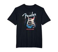 Fender Handmade Guitars 4th of July American Flag Camiseta, Hombre Tallas Grandes, Negro, 4X Alto