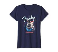 Fender Handmade Guitars 4th of July American Flag Camiseta, Mujer, Azul Marino, XS