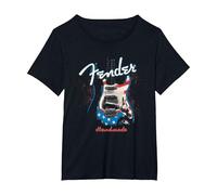 Fender Handmade Guitars 4th of July American Flag Camiseta, Mujer Tallas Grandes, Negro, 4XL Grande