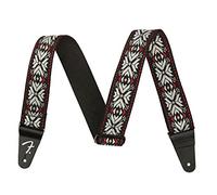 Fender Pasadena - Correa tejida para guitarra, accesorios para guitarra, longitud ajustable de 86 cm a 150 cm, extremos de cuero, 5 cm, diseño de copo de nieve, color rojo