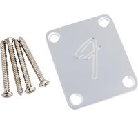 Fender Placa de Cuello 4 Tornillos Logo F Cromado Estilo Vintage 70s | Repuesto original Fender, compatible con Stratocaster y Telecaster, acabado cromado, estilo vintage de los años 70