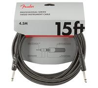 Fender Pro Cable de Instrumento Recto Gris Trenzado 15ft | Cable guitarra & bajo, blindaje profesional, 4.5M, conectores rectos, tela trenzada gris, escenario & estudio