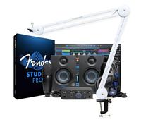 Fender Quantum Complete Bundle - Kit de grabación con brazo articulado Keepdrum, color blanco