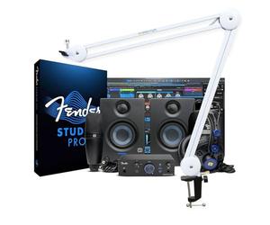 Fender Quantum Complete Bundle - Kit de grabación con brazo articulado Keepdrum, color blanco