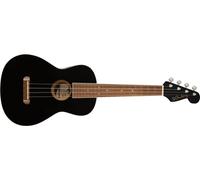 Fender Ukelele Tenor Avalon para Adultos y Niños, Construcción de Madera de Tilo, Diapasón de Nogal, Clavijero Clásico de Fender Stratocaster, en Negro