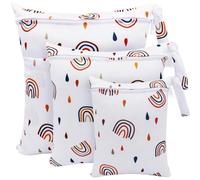 FenFang Bolsas Pañales Impermeables, 3 PCS Bolsa Muda Bebe, Wetbag Portátil para Mamá, Organizador de Colgar de Maquillaje Viaje Playa Piscina, Wet Bag de Tela Reutilizable Lavable (Arcoiris Blanco)