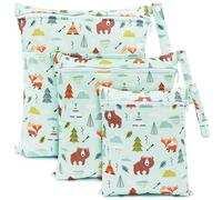 FenFang Bolsas Pañales Impermeables, 3 PCS Bolsa Muda Bebe, Wetbag Portátil para Mamá, Organizador de Colgar de Maquillaje Viaje Playa Piscina, Wet Bag de Tela Reutilizable Lavable (Oso Verde)