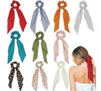 FenFang Coletero con Lazo, 10 Pcs Scrunchies Lazo Pelo Mujer, Gomas Coleteros Pelo de Tela Grandes Coloridas Niñas, Bufanda Accesorios Elásticos Cuerdas Bandas para el Cabello Floral Lunares Blanco