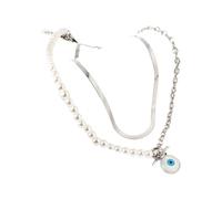 Feng Shui Accesorios para niñas Collar contra el Mal de Ojo para Mujeres y Hombres, Plata de Ley 925 Collar con Colgante de Mal de Ojo de la Suerte Collar de Gargantilla de Cadena en Capas, Collar