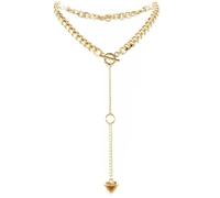 Feng Shui Accesorios para niñas Collar de Cadena con Junta tórica en Forma de corazón para Mujer, Collar Largo Cubano de Acero Inoxidable Punk Rock, Collar en Y con Lazo Ajustable, Collar con candado