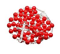 Feng Shui Accesorios para niñas Collar de Rosario religioso de Plata de Ley 925 para Mujer - Collar de Cruz de Rosario de Perlas de imitación cristianas de religión, Colgante de Cruz de la Virgen