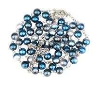 Feng Shui Accesorios para niñas Collar de Rosario religioso de Plata de Ley 925 para Mujer - Collar de Cruz de Rosario de Perlas de imitación cristianas de religión, Colgante de Cruz de la Virgen