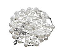 Feng Shui Accesorios para niñas Collar de Rosario religioso de Plata de Ley 925 para Mujer - Collar de Cruz de Rosario de Perlas de imitación cristianas de religión, Colgante de Cruz de la Virgen