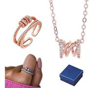 Feng Shui Accesorios para niñas para Hija - S925 Drive Away Your Anxiety Fidget Rings Collar, Anillo de meditación Chapado en Oro de 14 Quilates, Collar de Anillo para aliviar la ansiedad, Anillo