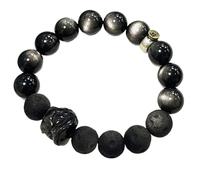 Feng Shui Black Obsidian Wealth, Pulsera de león de Plata Natural de Plata Feng Shui Fortuna para Hombres para Hombres Brazalete de Cuarzo Chakra Dinero Buena Suerte