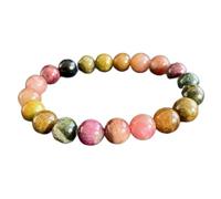 Feng Shui Bracelet Natural Brasil Turmalina Colorida Gémica Redonda Beads Elástico Yoga Meditación Talasmanes espirituales afortunados para hombres Mujeres Riqueza Monera Buena suerte Prosperidad, 9
