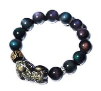 Feng Shui Bracelet Pixiu/Piyao Natural Ice Rainbow Ojo Obsidiana Redonda Bead Talisman Bangle Protects Luck Love Money Feliz prosperidad Atronancia para el hombre/mujer Cinnabar