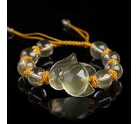 Feng Shui Citrino/Rosa Pulsera Curativa De Cristal Tallada A Mano Zorro Piña Nudo Brazalete Elástico Brazalete Ajustable Invitar Al Matrimonio Y Proteger La Felicidad Atraer Dinero Protección De Buena