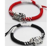 Feng Shui, Feng Shui Wealth Dragon 999 Pulsera Plateada Estilo Antiguo Chino Auspicioso Lucky Bangle Prosperity for Money Good Luck, Black Red Set de Dos
