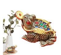 Feng Shui Frog Statue, Fortune Toad Statue, Lucky Three-Legged Toad, Antique Wealth Figure, Chinese Toad Holding Coin, Tea Ceremony Decoration For Attracting Good Luck and Prosperity