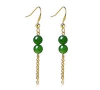 Feng Shui Hetian Jasper Pulsera de Riqueza con Oro auténtico de Oro auténtico Gema Verde Chakra Cristal Reiki Amuleto Buena Fortuna Pulsera de Riqueza Afortunado Hombres, aretes (Color: Pendientes