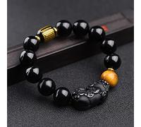 Feng Shui Obsidiana Negra/Pulsera de Riqueza Joyería de Ágata Auténtica Amuleto de Cristal de Chakra Curativo Pulsera de Espíritus de la Riqueza de la Suerte Regalos para Mujeres Hombres,D,12mm