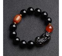 Feng Shui Obsidiana Negra/Pulsera de Riqueza Joyería de Ágata Auténtica Amuleto de Cristal de Chakra Curativo Pulsera de Espíritus de la Riqueza de la Suerte Regalos para Mujeres Hombres,C,10mm