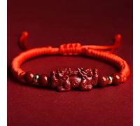 Feng Shui Pixiu Pulsera Pulsera de hilo rojo Pulsera de cristal de cinabrio natural Pulsera de dijes de hebilla de armonía for mujeres Hombres Pulsera de dragón auspicioso Amuleto de riqueza, Pixiu Ci
