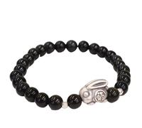 Feng Shui - Pulsera de obsidiana, pulsera de plata de ley con dije de conejo y animales del zodiaco, pulsera de cristal de ágata, amuleto de la buena suerte, pulsera de piedras chakras, Plata