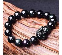 Feng shui pulsera de riqueza para mujeres arco iris natural obsidiana zorro pulsador de hadas a mano tallada mantra pulsera extensa talismán de brazalete para la prosperidad buena suerte, 12 mm