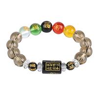 Feng shui pulsera de riqueza para mujeres cuarzo ahumado cinco elementos de oro madera de madera incendio de transferencia de tierra brazalete estirado mantra tallada mantra atraer riqueza, 10 mm