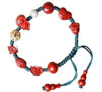 Feng Shui Pulsera, Pulsera de piedra natural de prosperidad Pulsera de cristal de cinabrio/Encantos de calabaza Ahuyentar a los espíritus malignos Pulsera de cristal de Reiki Atraer buena suerte